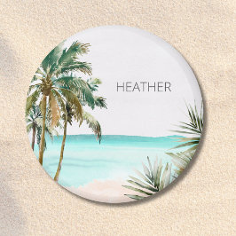 Monogram Tropicala Palmträdsblad Blå Strand Magnet