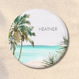 Monogram Tropicala Palmträdsblad Blå Strand Magnet