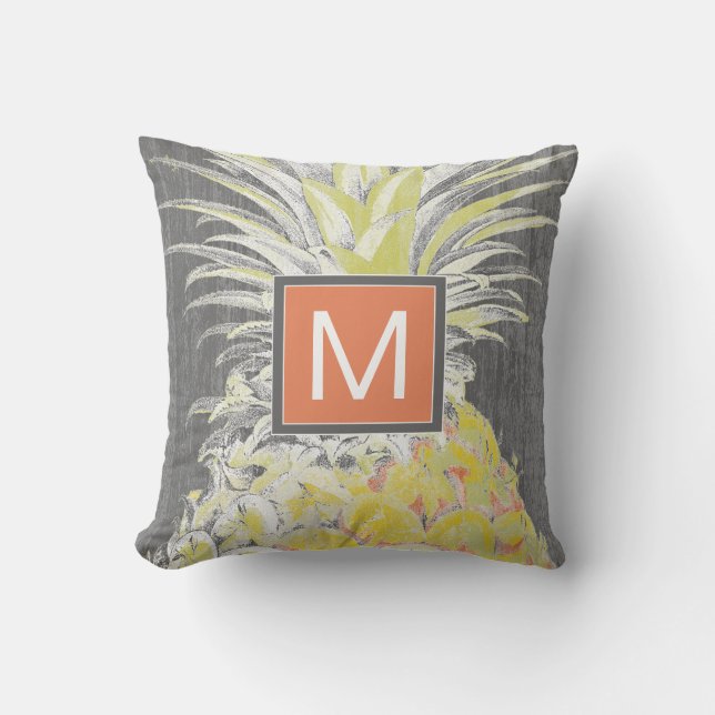 Monogram | Tropisk gul pinneapple Kudde (Framsida)