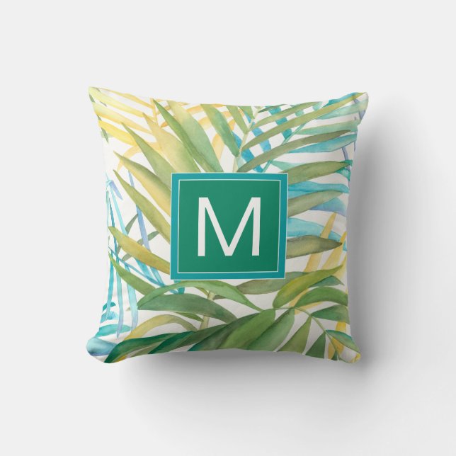 Monogram| Tropiska Handflatan-Löv Kudde (Framsida)