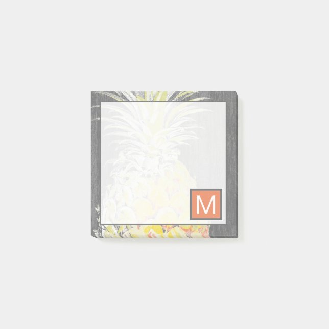 Monogram | Tropiskt Gult Pinneapple Post-it Block (Framsida)