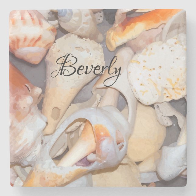 Monogram Tropiskt skal Mönster Stenunderlägg (Framsidan)