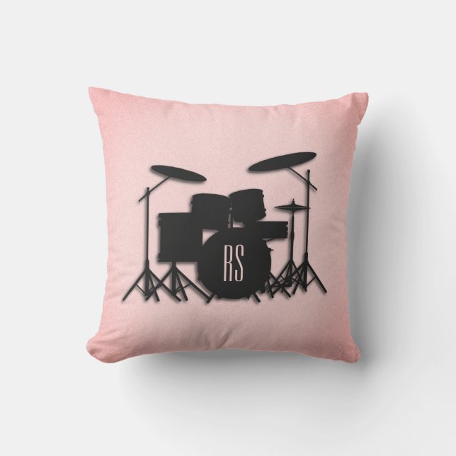 Monogram Trumset Musik Design Rosa  Kudde (Framsida)