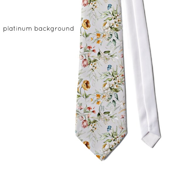 Monogram tryckt på färgstark Blommigt fortfarande  Slips (Skapare uppladdad)