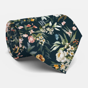 Monogram tryckt på färgstarkt Blommönster Slips