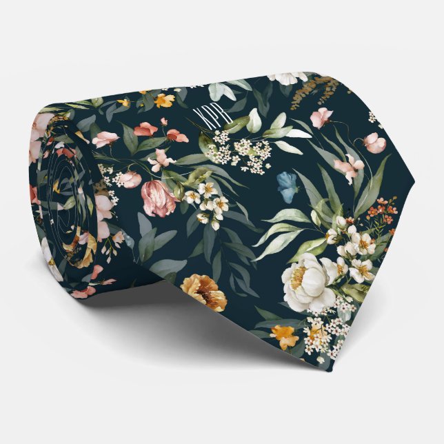 Monogram tryckt på färgstarkt Blommönster Slips (Rullad)