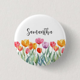 Monogram Tulips Vår blommor Colorful & Cheerful Knapp