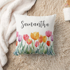 Monogram Tulips Vår blommor Colorful & Cheerful Kudde