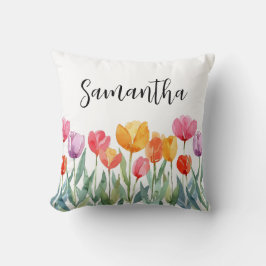 Monogram Tulips Vår blommor Colorful & Cheerful Kudde