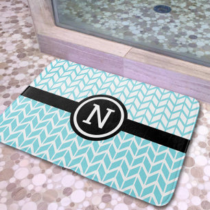 Monogram Turcos Blue White Chevron Mönster Bold Badrumsmatta