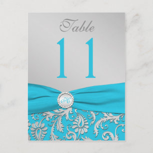 Monogram Turcos och Silver Damask-Bordsnumret Vykort