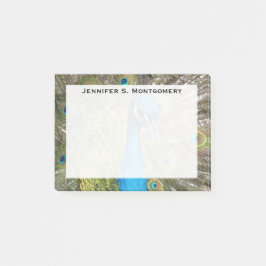 Monogram turkos Blue Lime Green Peacock Feather Post-it Block