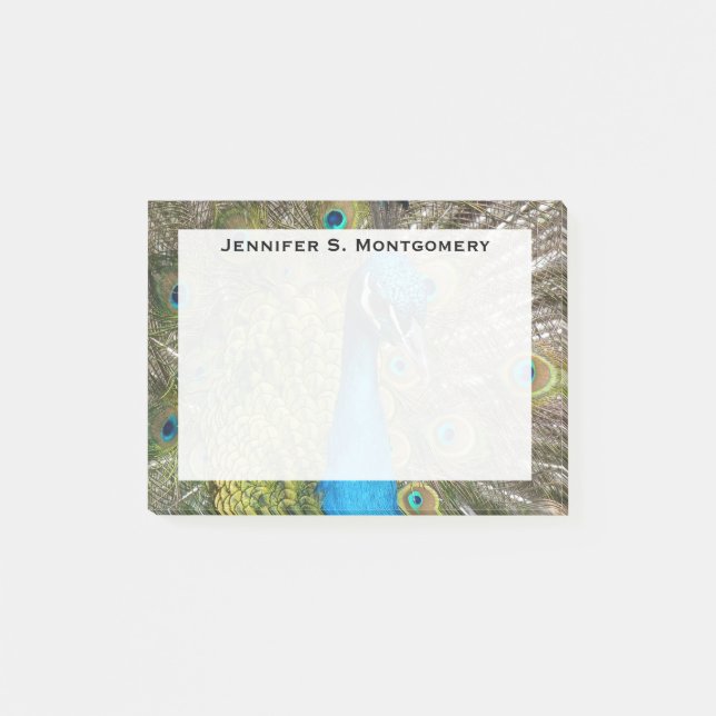 Monogram turkos Blue Lime Green Peacock Feather Post-it Block (Framsida)