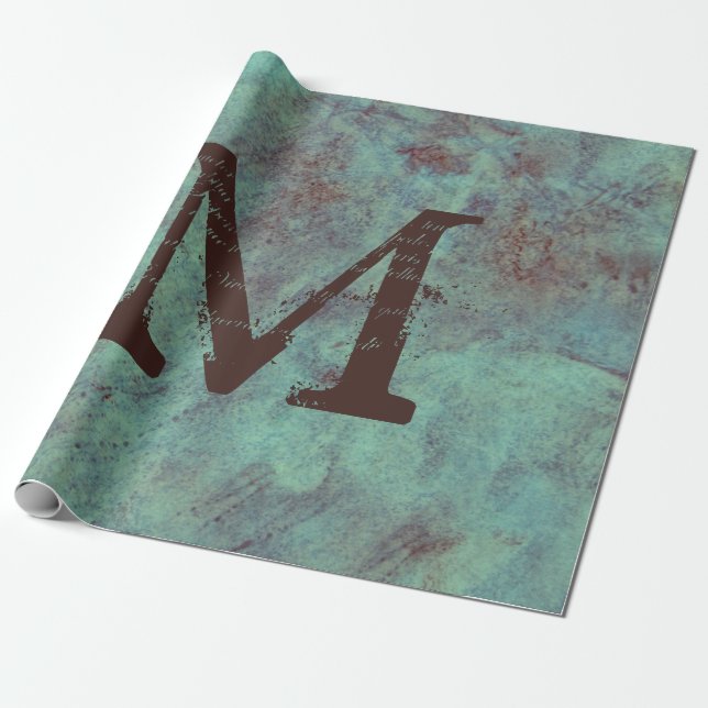 Monogram turkos Copper Rustic Struktur Grunge Presentpapper (Utrullad)