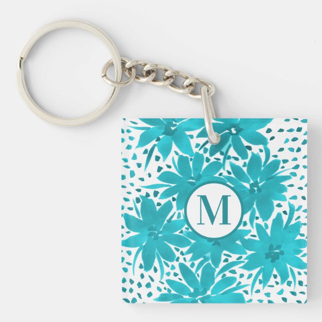 Monogram turkos Daisy Watercolor Bouquet (Framsidan)