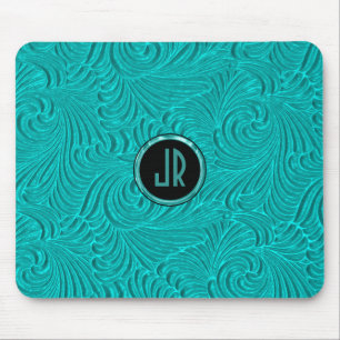 Monogram Turkos Embossed Blommigt Damaskes (Emboss Musmatta