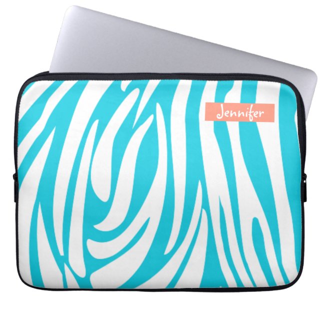 Monogram turkos Färg Stripe Zebra mönstrad Laptop Fodral (Framsidan)