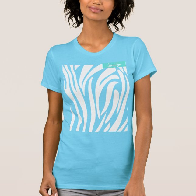 Monogram turkos Färg Stripe Zebra mönstrad T Shirt (Framsida)