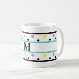 Monogram turkos Gult Rosa Polka dots Kaffemugg
