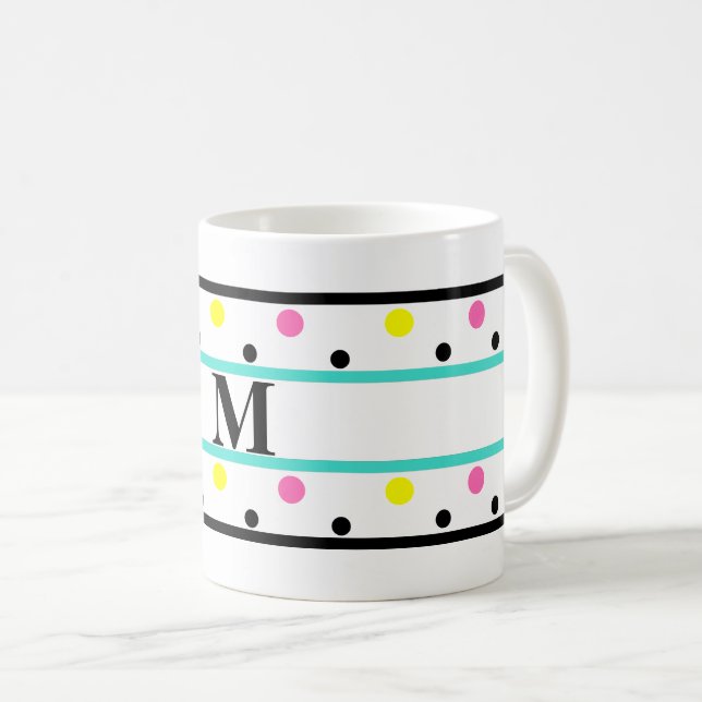 Monogram turkos Gult Rosa Polka dots Kaffemugg (Framsida höger)