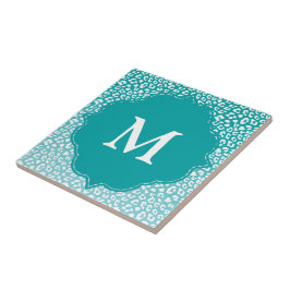 Monogram turkos Leopard Skriv ut Kakelplatta