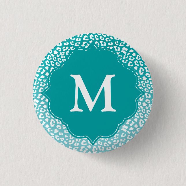 Monogram turkos Leopard Skriv ut Knapp (Framsida)
