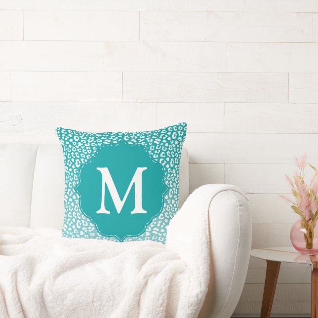 Monogram turkos Leopard Skriv ut Kudde (Soffa)