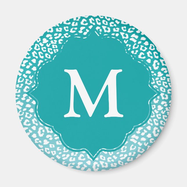 Monogram turkos Leopard Skriv ut Magnet (Framsidan)