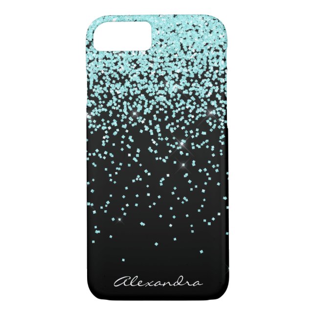 Monogram turkos och Black Glitter Gnistra Case-Mate iPhone Skal (Baksida)