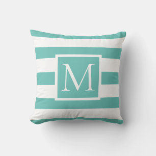 Monogram turkos och vit stripe kudde