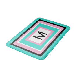 Monogram Turkos Rosa Svart Geometrisk Badrumsmatta