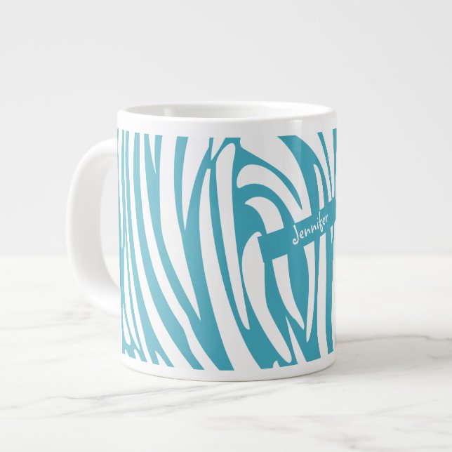 Monogram turkos Stripe Zebra mönstrad Trendig Jumbo Mugg (Framsida vänster)