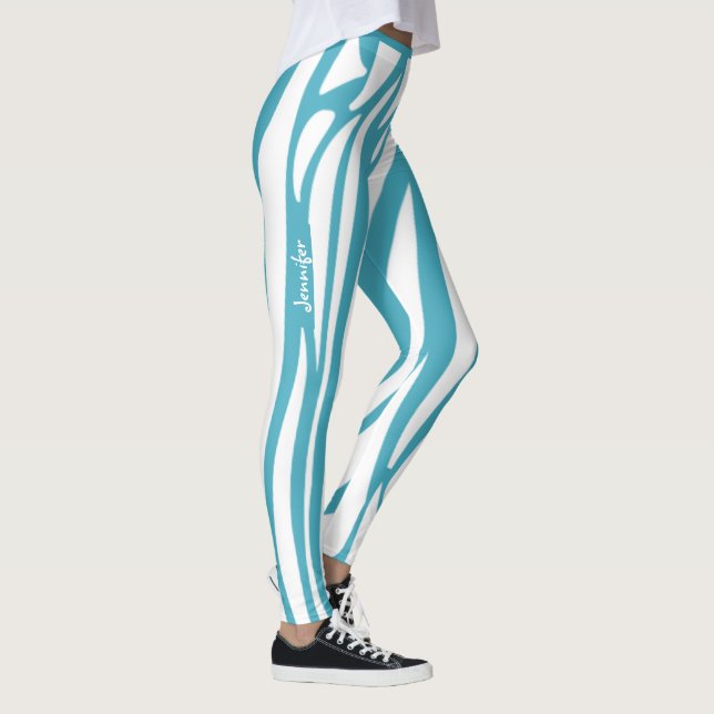 Monogram turkos Stripe Zebra mönstrad Trendig Leggings (Höger)