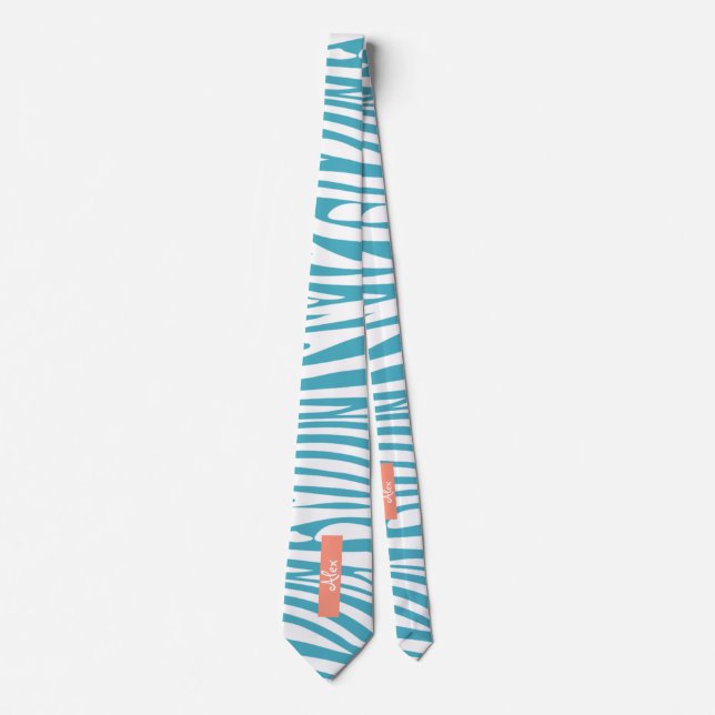Monogram turkos Stripe Zebra mönstrad Trendig Slips (Framsida)