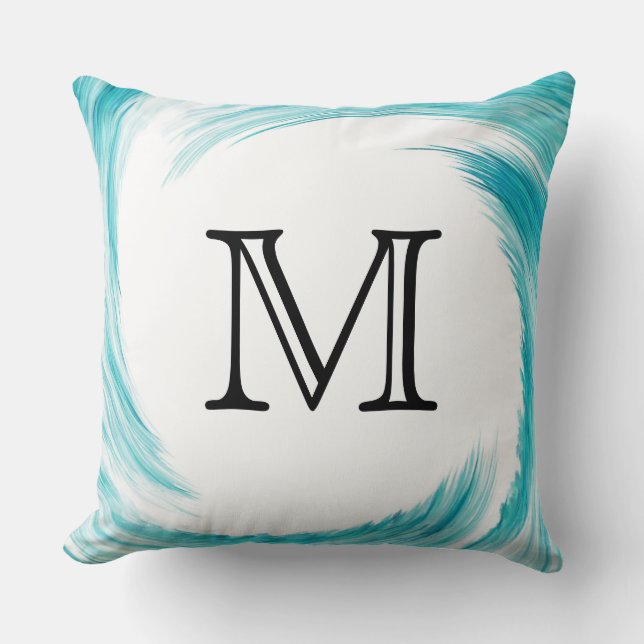 Monogram turkos Swirl Abstrakt Kudde (Framsida)
