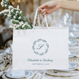 Monogram turkosblå bladkrans bröllop