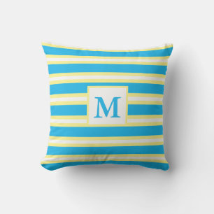 Monogram Turkosblå Ränder Kudde