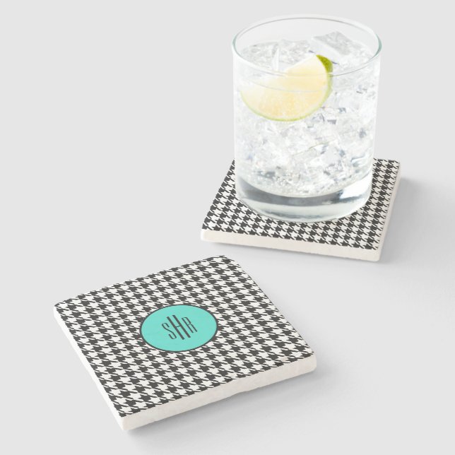 Monogram  Turquoise Houndstooth Marble Stenunderlägg (Sidan)