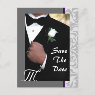 Monogram Tuxedo Groom sparar vykortet för datum Meddelande Vykort