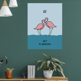 Monogram Två Rosa Flamingos på Vattnet Citat Poster