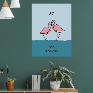 Monogram Två Rosa Flamingos på Vattnet Citat Poster