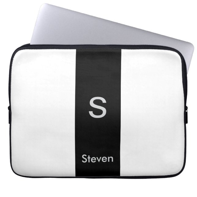 Monogram Tvåtons Modern Svart och Vit Laptop Fodral (Framsidan)
