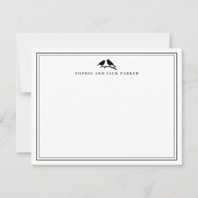Monogram Two Borders Elegant Birds Flat Note Card Anteckningskort (Framsida)