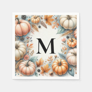 Monogram typografi Höstpumpor akvarell Pappersservett