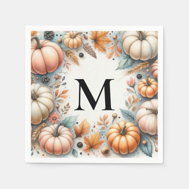 Monogram typografi Höstpumpor akvarell  Pappersservett (Framsidan)