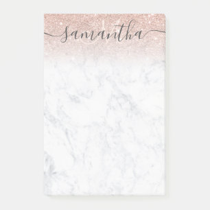 Monogram typografmarmor ro guld glitter post-it block