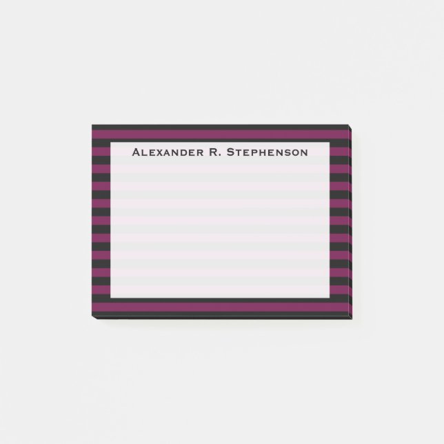 Monogram Tyrianlila och svart rand Post-it Block (Framsida)
