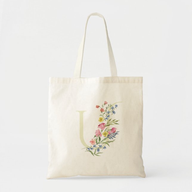 monogram U bröllopsblommor vår Brudtärnafest Tygkasse (Framsidan)