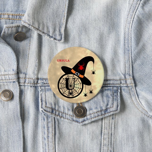Monogram U Halloween Himlar Witch Spiders Namn Knapp (In Situ)