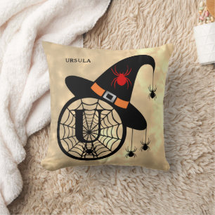 Monogram U Halloween Himlar Witch Spiders Namn Kudde